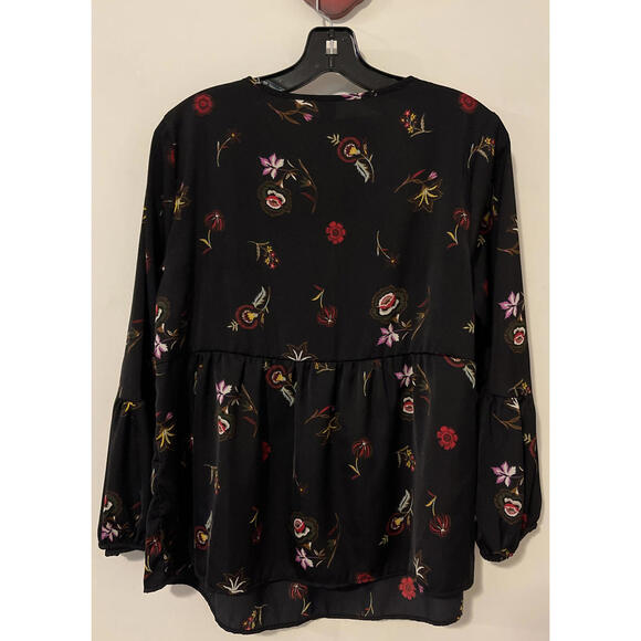 Old Navy Womens Medium Black Floral Long-Sleeved Flowy Tunic-Style Blouse! A813 - Picture 2 of 5